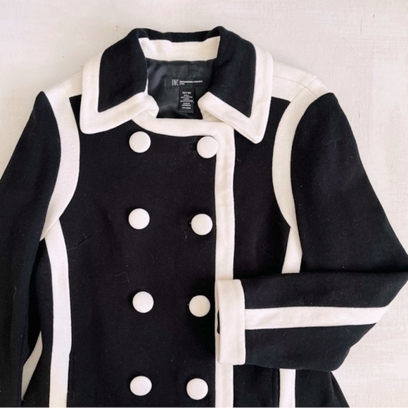 [INC] Cotton ColorBlock Black/White Double- Breasted Button Front Coat - Picture 1 of 6